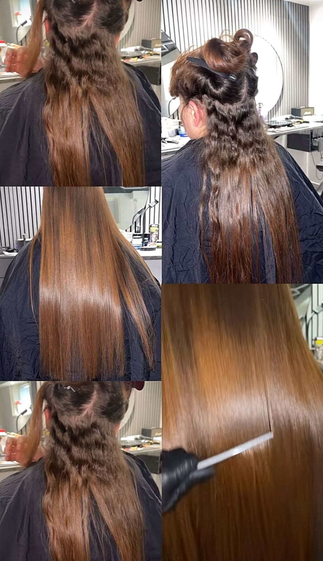 Före och efter keratinbehandling av hår